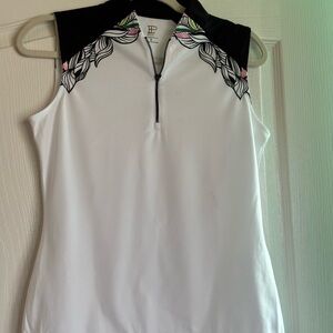 EP New York White and Black Tank Top with Leaf Design